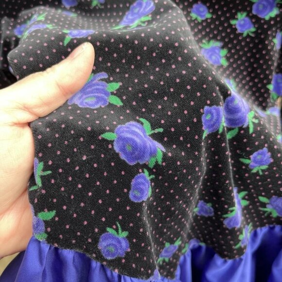 Vintage Bonnie Jean Dress 10 Velvet Floral Bow Sleeve Made USA Purple Party - Picture 3 of 11